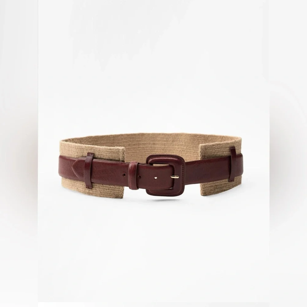 Zara Brown Jute Leather Belt -Size US 32- NWT